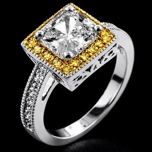 2.5ct Cushion Cut Pave Set Cz canary yellow wedding Engagement Ring gold silver